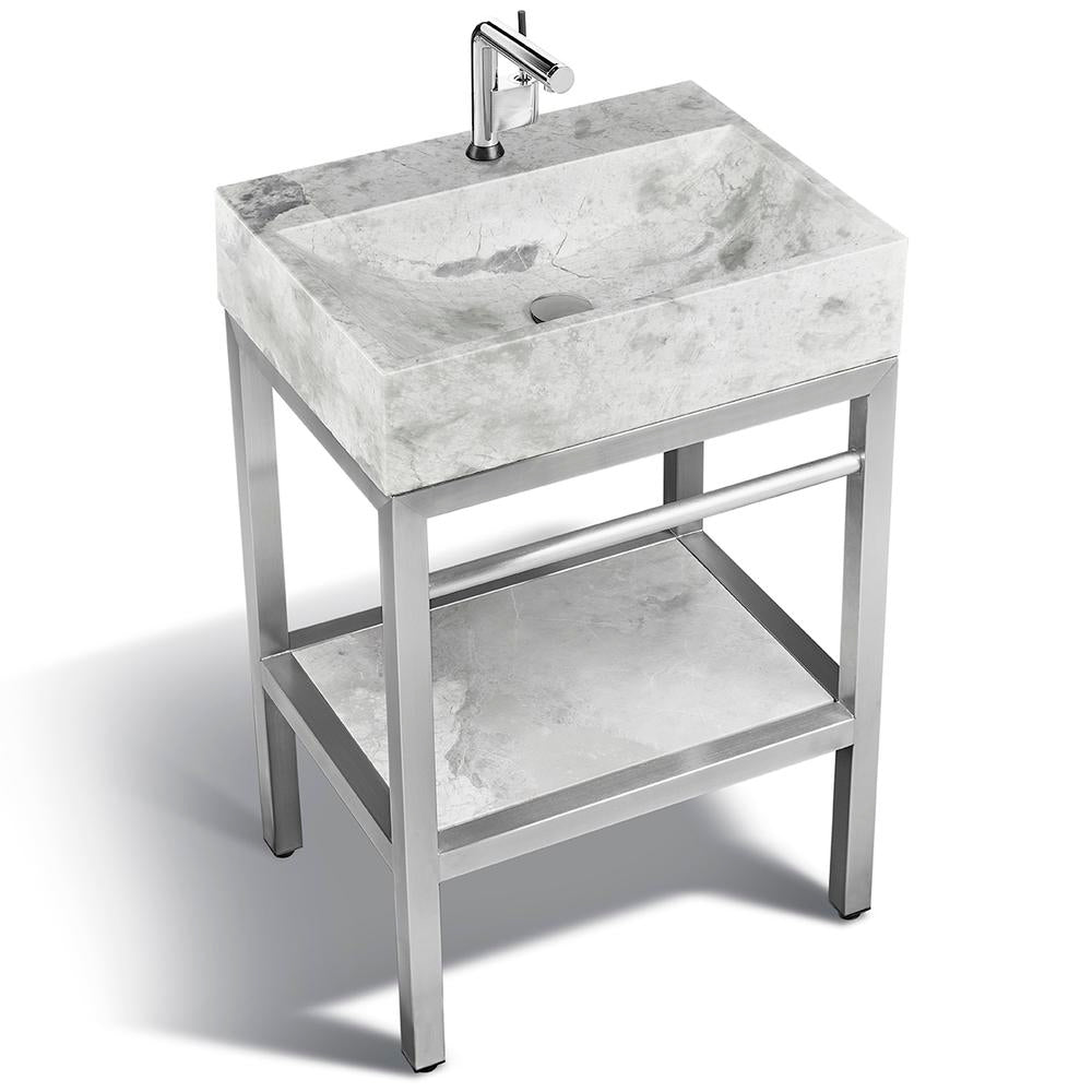 Console de salle de bain en acier inoxydable | Lavabo en marbre glacé | PMV 24