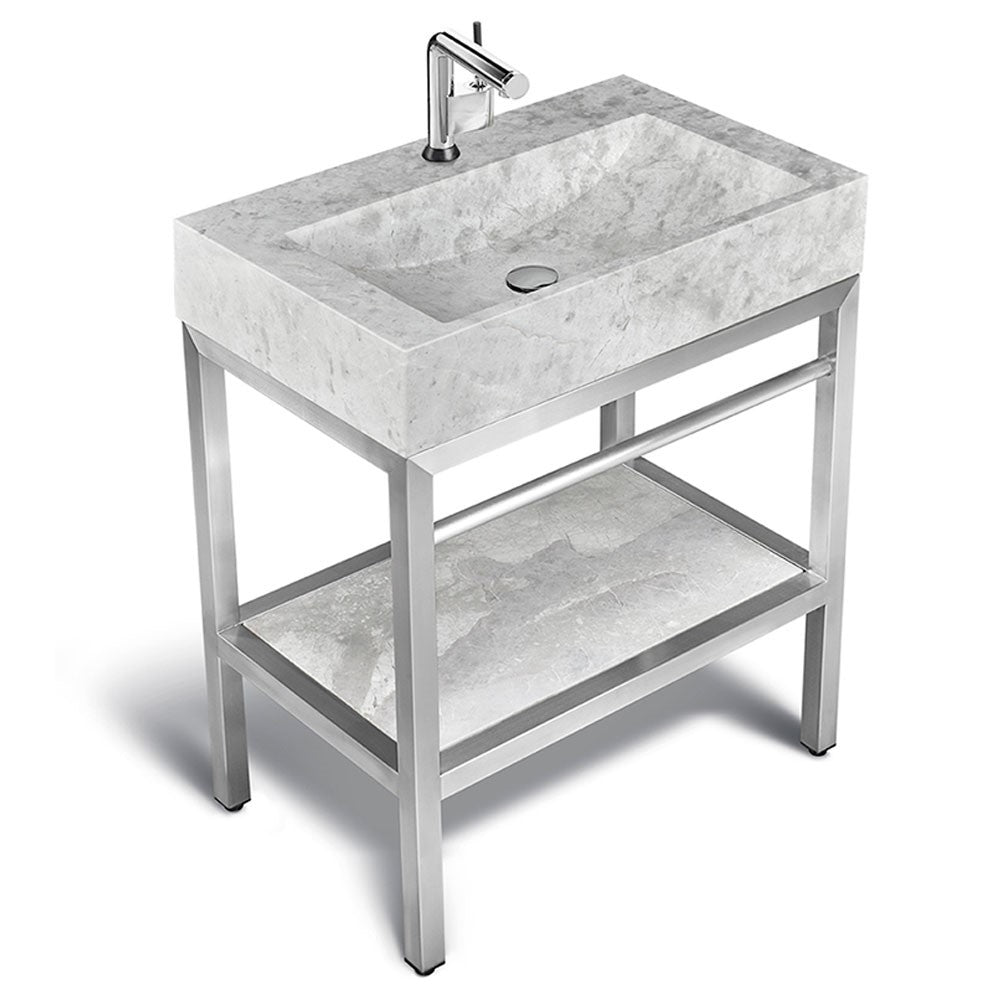 Console de salle de bain en acier inoxydable | Lavabo en marbre glacé | PMV 30