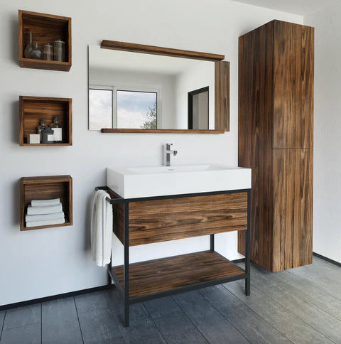 Vanité/console de salle de bain en bois massif | Tiroir et étagère | Évier composite | VNG-TOP 36
