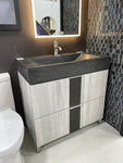 Vanité de salle de bain autoportante grise et calcaire | Tiroirs | VPP 36"