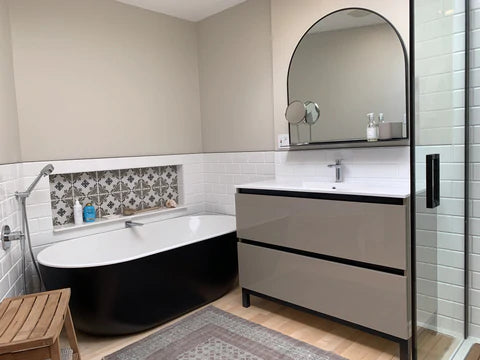 Taupe & Black Bathroom Vanity | Slim Composite Sink | VEL 48