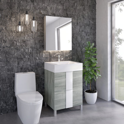 Grey & White Freestanding Bathroom Vanity | Drawers | VPP 24"