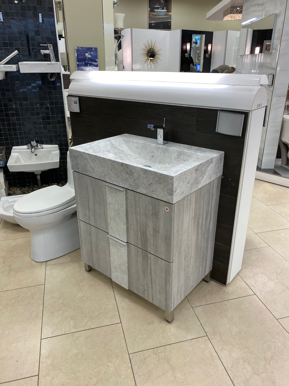Grey & Ice Marble Freestanding Bathroom Vanity | Drawers | VPP 30