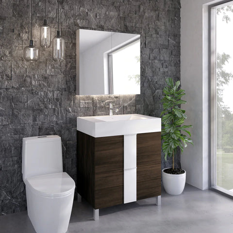 White & Wood Freestanding Bathroom Vanity | Drawers | VPP 30"